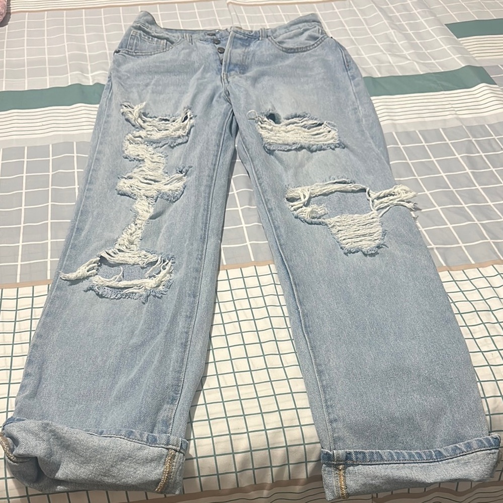 Fashion Nova Light Blue Ripped Boyfriend Jeans